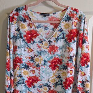 Mario Serrani Womens Size XL 3/4 Sleeve Floral Blouse